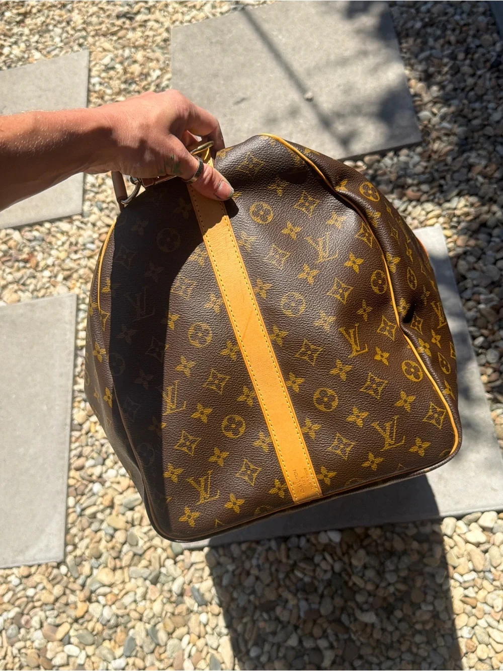 Louis Vuitton Monogram Travel Duffel Bag in Brown and Tan Leather